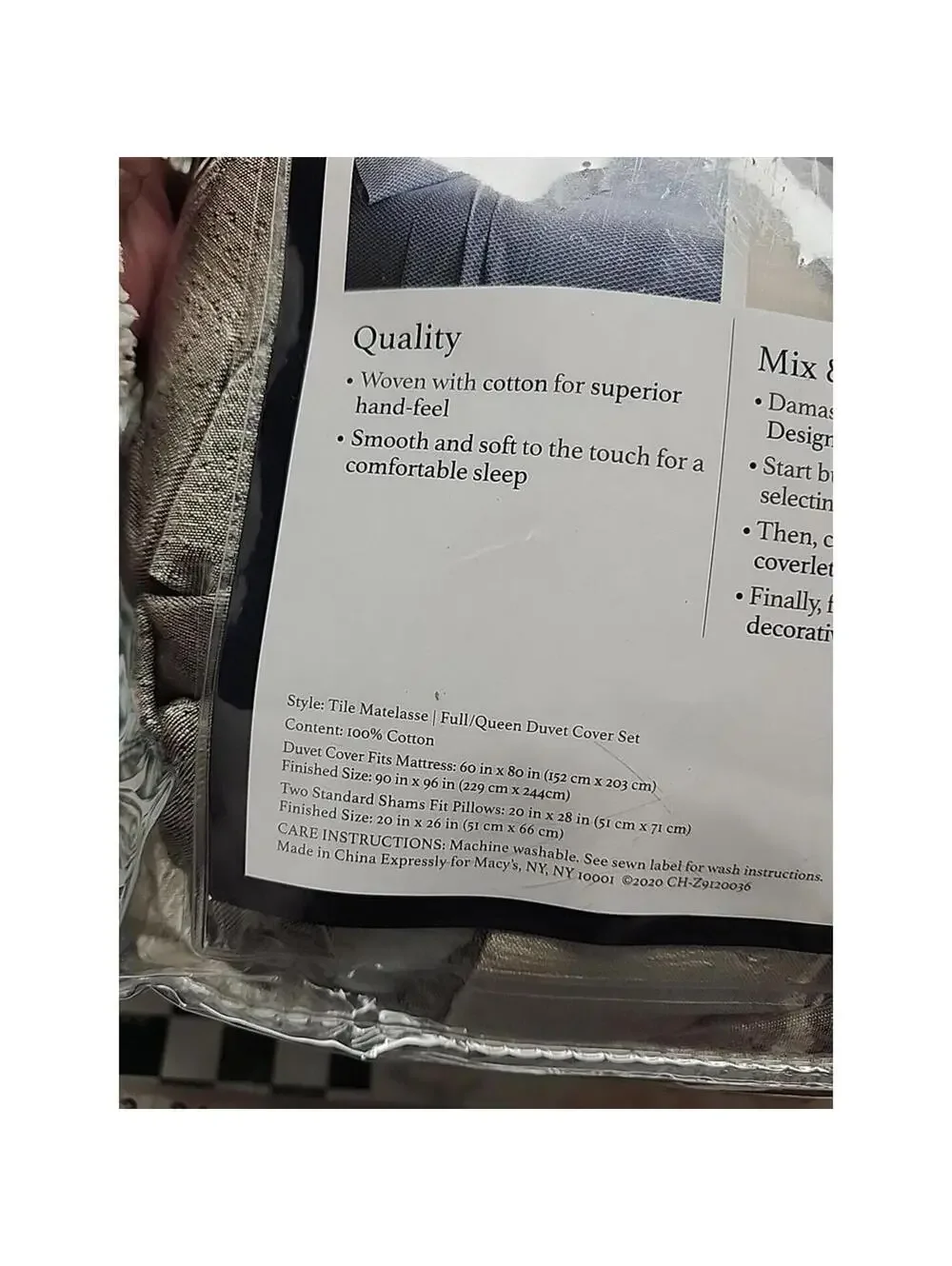 Charter Club Damask Designs Full/Queen 3PC Duvet Cover Set 100% Cotton
